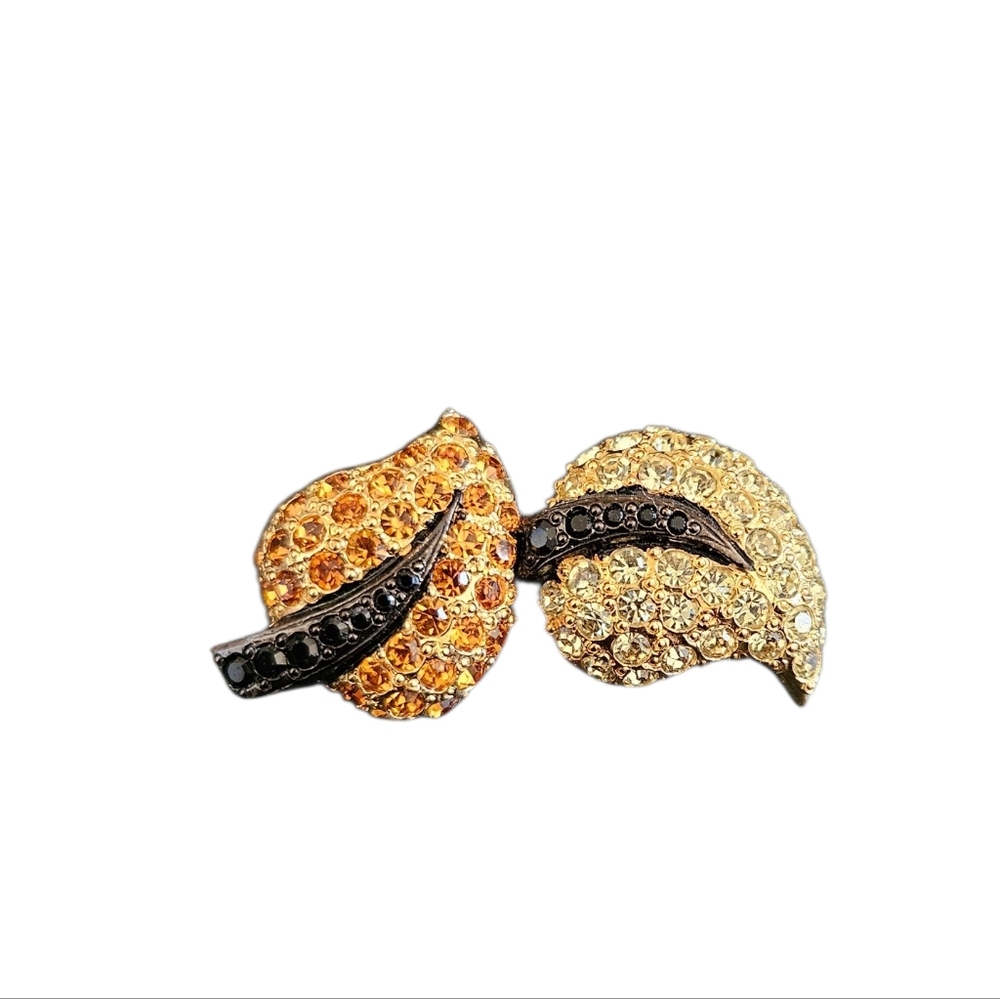 Vintage Replica Made in Italy Pave' Crystal  Embellished Gold & Cognac  Brooch